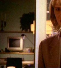 Tracy's computer table, with a shelf above it.