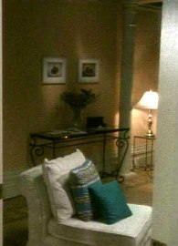 to the right of the door to the living room